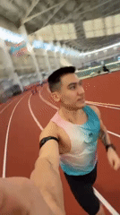 Athlete documents training session at Kazan indoor athletics facility
