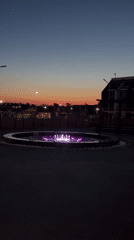 Evening fountain displays and coastal sunset captured in Topola, Bulgaria