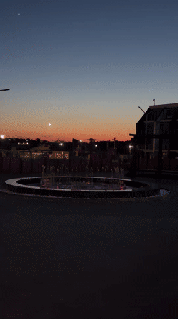 Evening fountain displays and coastal sunset captured in Topola, Bulgaria