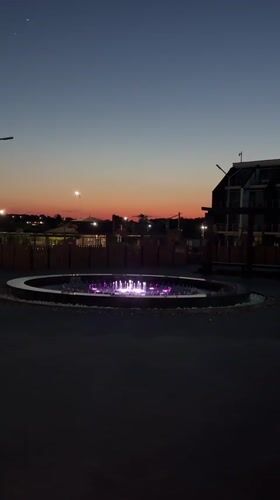 Evening fountain displays and coastal sunset captured in Topola, Bulgaria